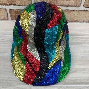 VTG Funky Full Sequin Baseball Cap Hat Colorful Sparkle Unisex Fashion 90s
